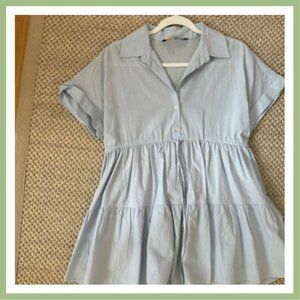 Zara Light Blue Collard Mini Dress with Waist Tie (XS)